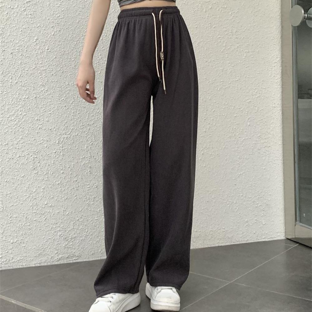 Women's High Waist Drawstring Wide Leg Corduroy Pants Solid Color Loose Straight Trousers Japanese Casual Fall Bottoms
