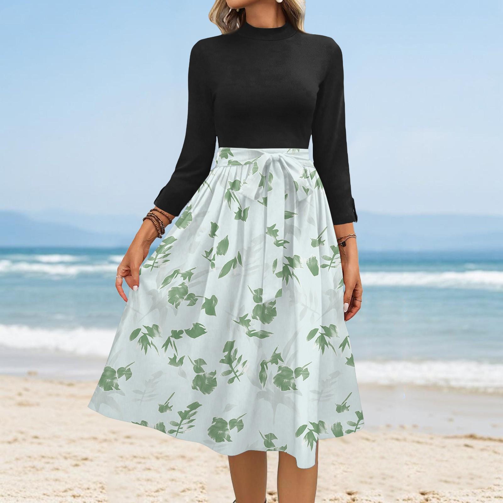 

Женские модные повседневные платья с рукавом семь восьмых, круглым вырезом, цветочным узором, темпераментные L