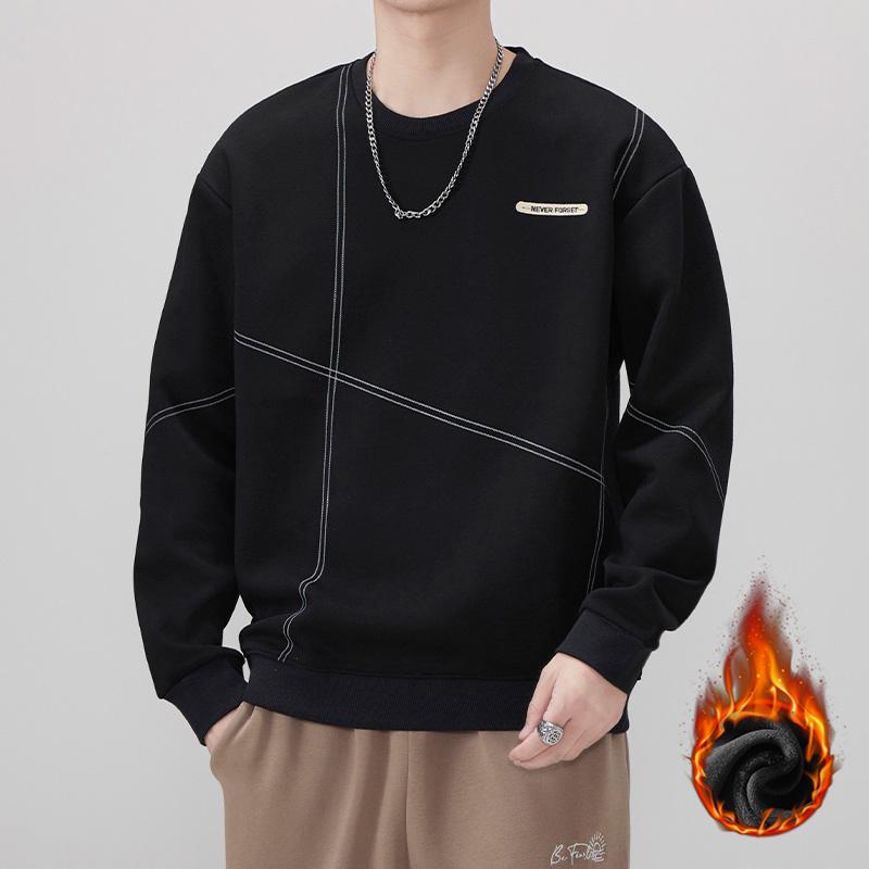 Men's 2025 Autumn/Winter Velvet Thickened Pullover Hoodie - Round Neck, Long Sleeve, Casual Sports Top
