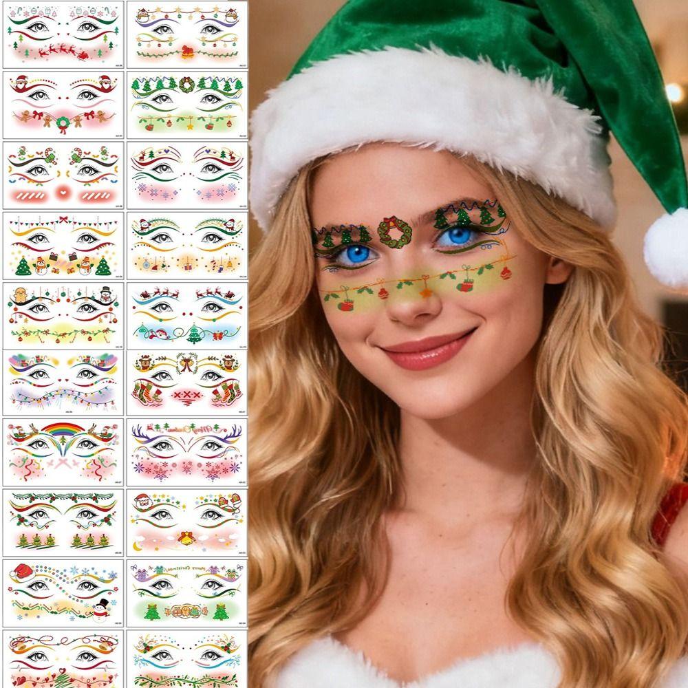 10Pcs Santa Claus Christmas Face Sticker Elk Waterproof Xmas Party Face Decals DIY Face Art Christmas Makeup Stickers
