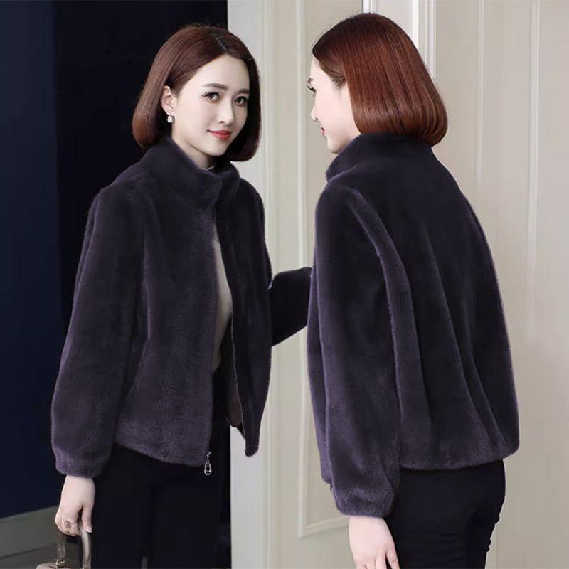 

Женское зимнее пальто из норкового бархата со стойкой - Короткий дизайн из кожи и меха для женщин среднего и пожилого возраста M (85-100 jin) вино красного