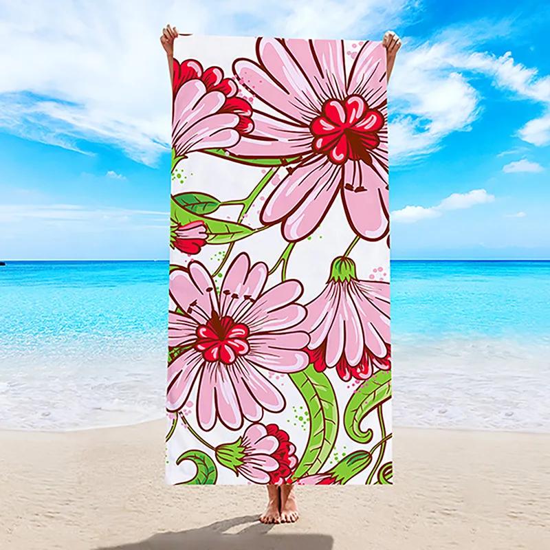 Daisy Flower Beach Towel Yoga Mat Microfiber Quick Dry Floral Bath Towel for Bathroom Swim Sports Gym Sand Proof Beach Blanket