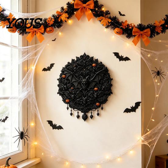 Dark Aesthetic Home Decor Gothic Halloween Wall Decor, Vintage Relief Skull Ghost Bat Party Plaque, Hanging Art for Entryway Living