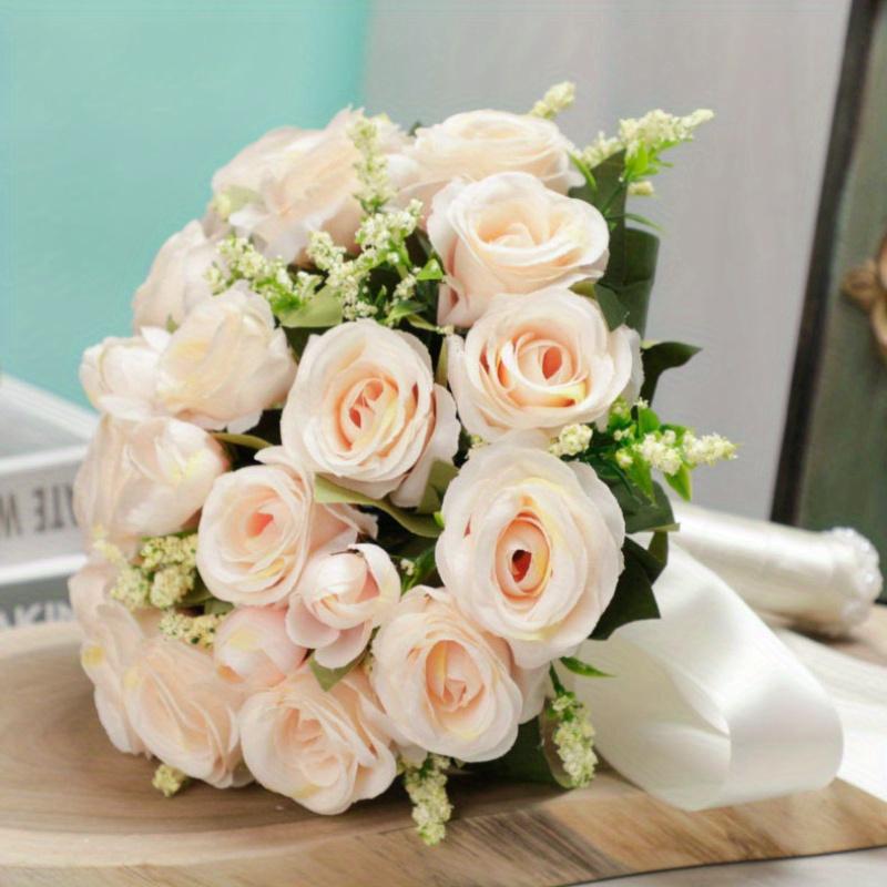 Champagne Wedding Bouquet for Bride Bridesmaid Artificial Roses Bouquet for Wedding Church Home Decoration, Gifts
