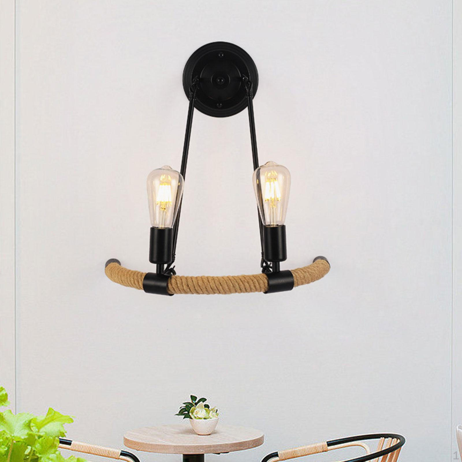 Hemp Rope Wall Sconce Double Head Light Rustic Bedside Lamp Lighting Fixture for Bedroom