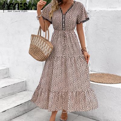 Women's Fashion Summer Spring Leopard Print Short Sleeve V-Neck Casual Dresses