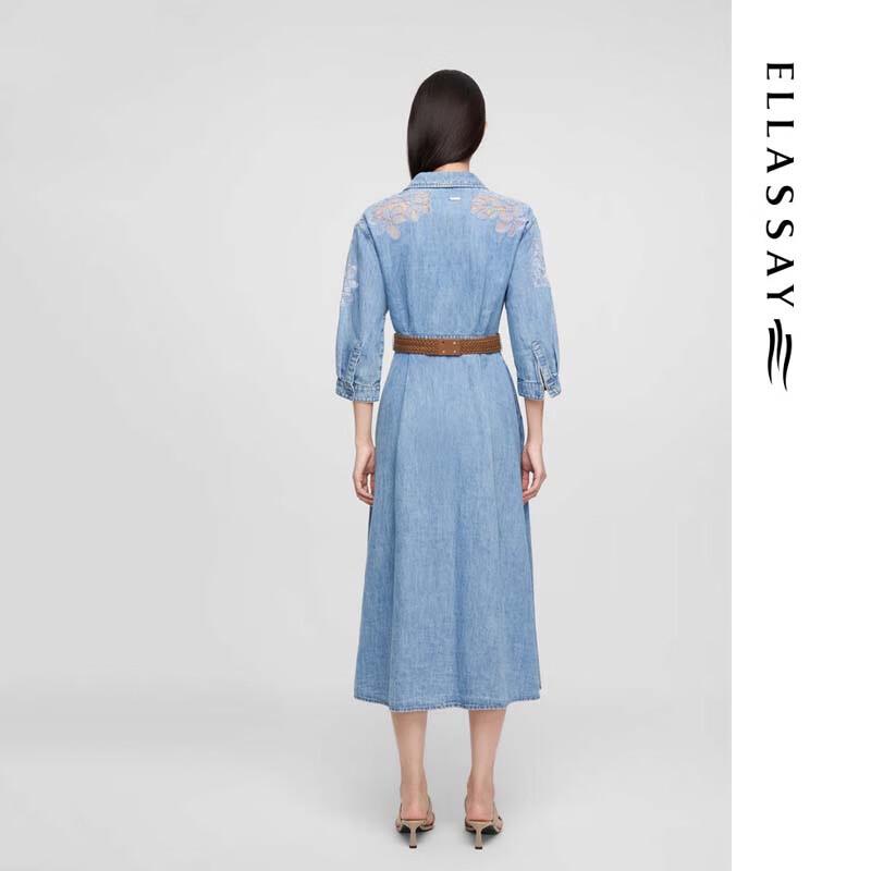 ELLASSAY Retro Denim Lace Patchwork A-line Dress