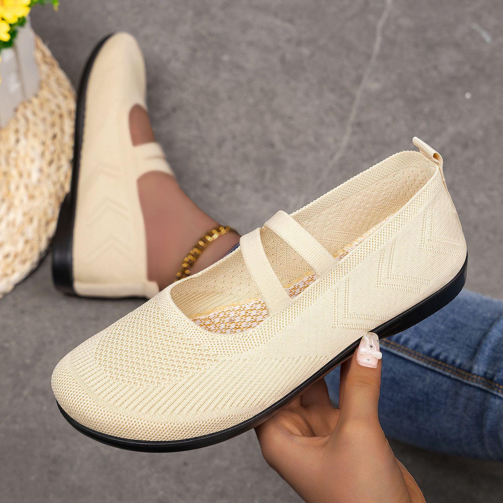 

Women s Fly-Woven Flat Shoes Spring and Autumn Mesh Casual Shoes 41 бежевий