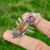 925 Silver Pear Elestial Quartz Gemstone Pink Tourmaline Mother Handmade Pendant