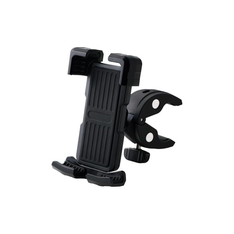 ELECOM Bicycle Smartphone Holder, Clamp Type, Holder Lock, 360-Degree Rotation, One-Handed Smartphone Mounting, Fits Pipe Diameters 20-35mm, Black,