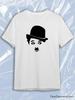 T-shirt Bianca Girocollo Manica Corta con Silhouette Nera del Volto di Charlie Chaplin