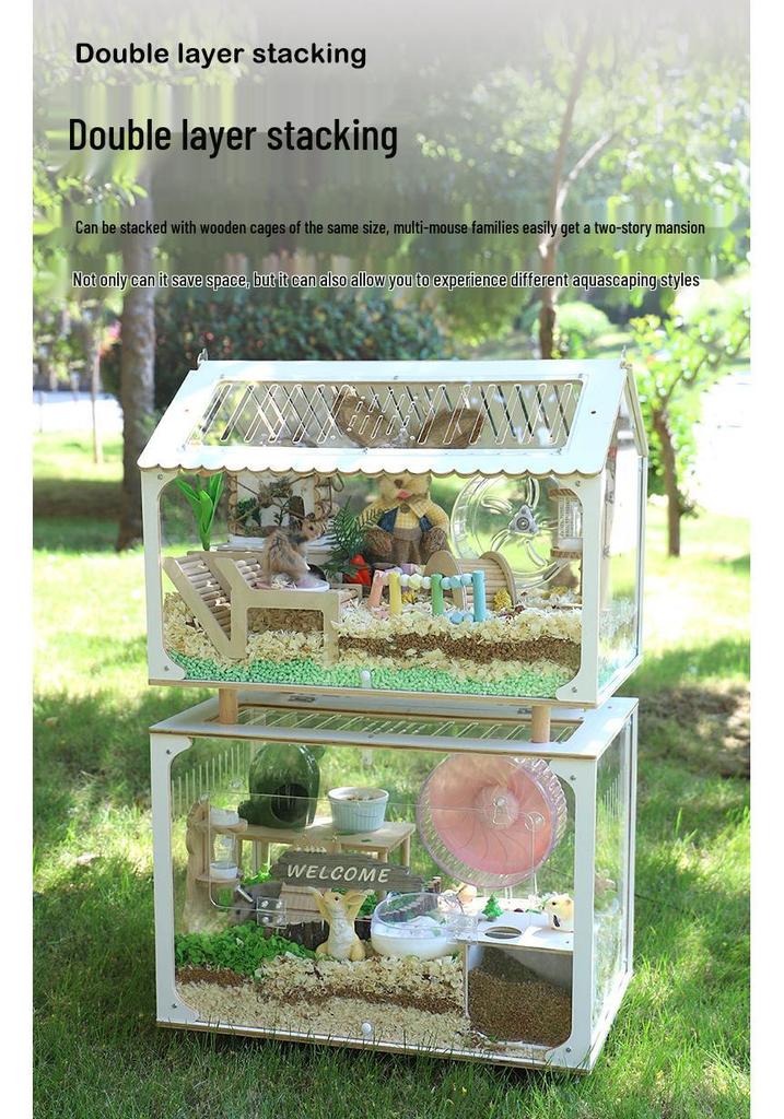 JiaKa Transparent Acrylic Hamster & Hedgehog Cage Villa, 60cm for Budgerigar Breeding