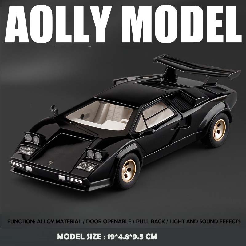 

Simulation 1/24 Lambo Countach LP500S Super Sports Car Model Children s Diecast Toy Vehicle Sound and Light Miniature Voiture чёрный