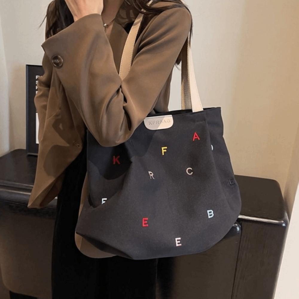 Simple Embroidery Letter Handbag Inner Pocket Elegant Shoulder Bag  Student Class