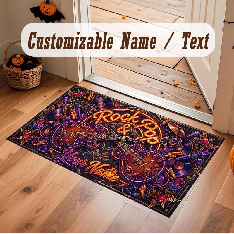 Music Theme Soft Crystal Velvet Rug Custom Name & Text Print Non Slip Floor Rug for Bedroom Living Room