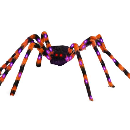 Halloweenský obří svítící pavouk Strašidelný realistický chlupatý LED pavouk s ohebnýma nohama pro vnitřní venkovní Halloweenskou zahradní domácí výzdobu