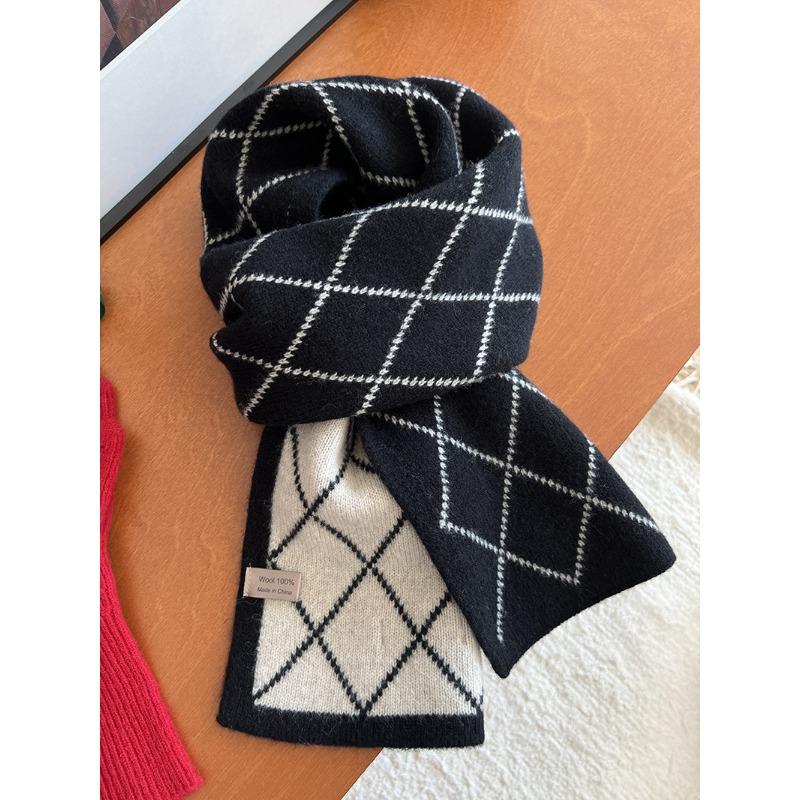 Wool 100ool double-sided scarf rhombus plaid scarf winter warm couple