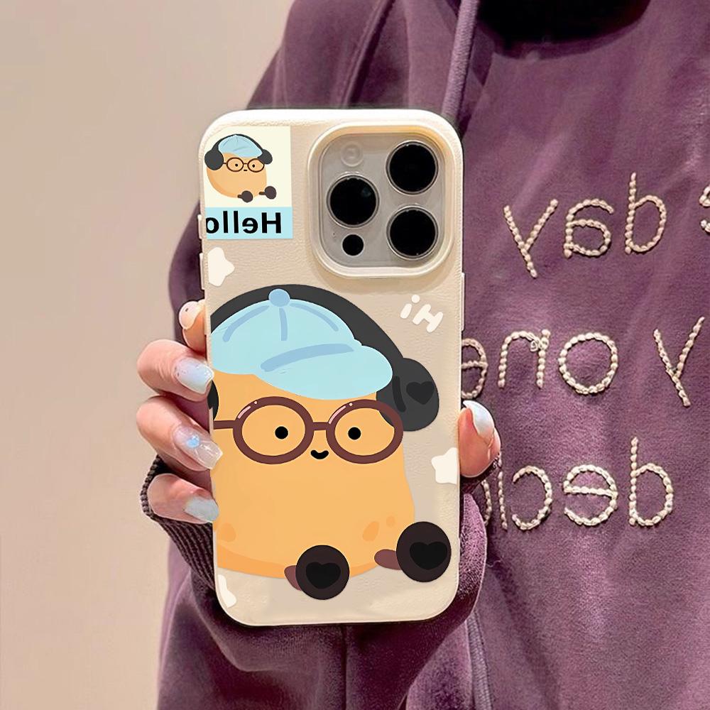 Custodia per telefono con sensazione di pelle per iPhone 11 13 16 Pro Max iPhone XR XS Max 14 15 Pro Max 12 13 Pro Max 16 Plus 13 Pro 14 Pro Colori Macaron Dipinti a Cartoni Animati
