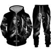 Cooler Totenkopf 3D-gedruckter Schwarzer Reißverschluss Hoodie Hose Anzug Gothic Punk Stil Herren Damen Trainingsanzug Set 2026 Halloween Streetwear Kostüm
