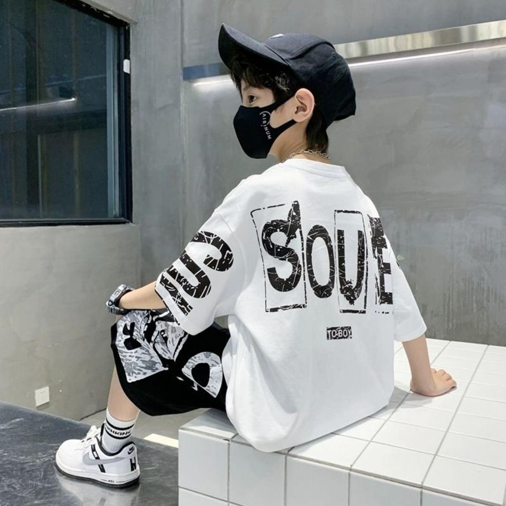 Boys' Summer Fashion Leisure Sports 2-piece T-shirt+Pants Suitable for Boys Aged 5-14 Hip Hop Style Fashion Clothing Set