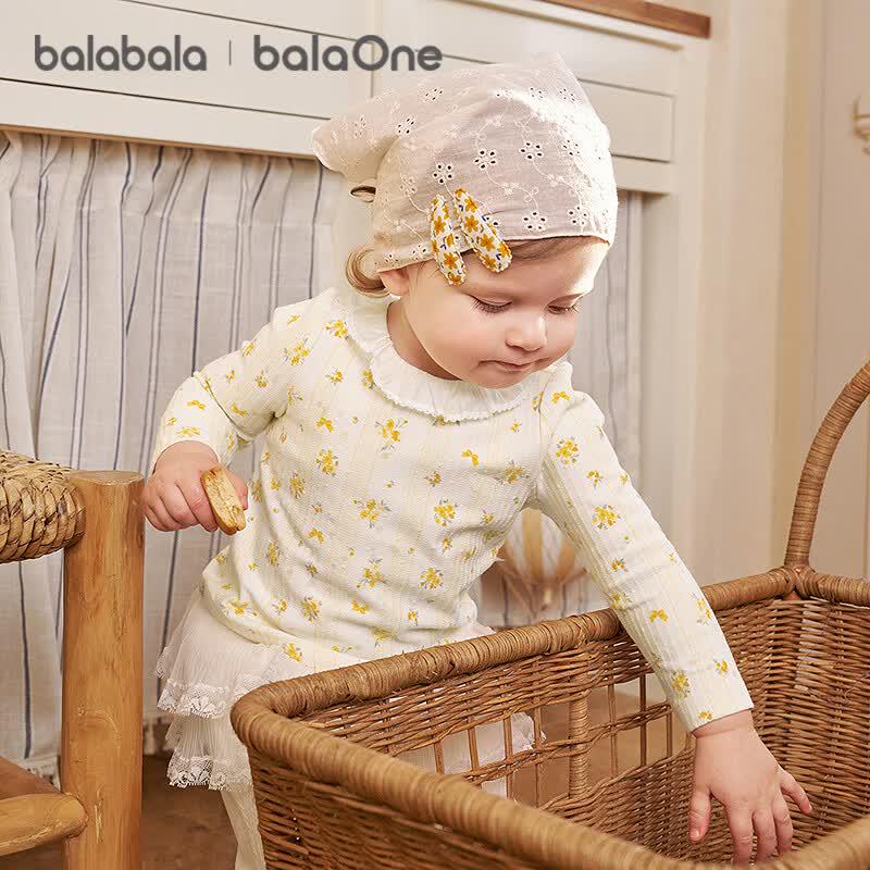 Balabala Girls' Floral Long-Sleeve Cotton T-Shirt