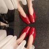 Fashion Low Heel Single Shoes Autumn New Square Toe Patent Leather Slip-on Non-Slip Wear-Resistant Square Heel Shoes
