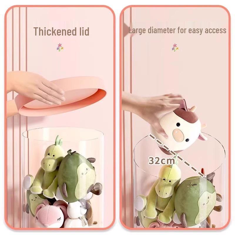 Zippered Plush Doll Storage Basket - Children's Transparent Toy Organizer