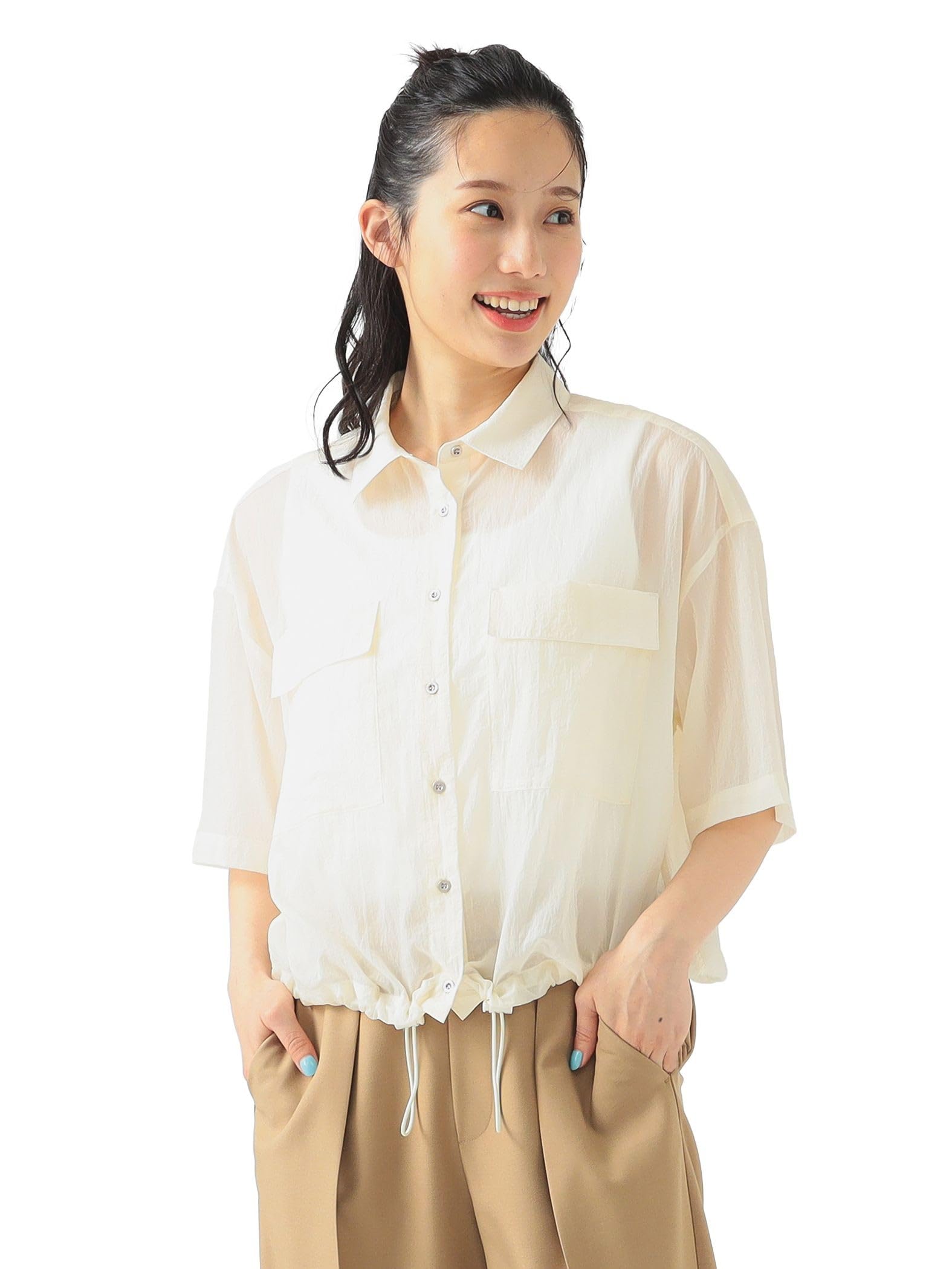 

B:MING LIFE STORE by BEAMS Women s Water-Repellent Sheer Shirt (S-M) IVORY S