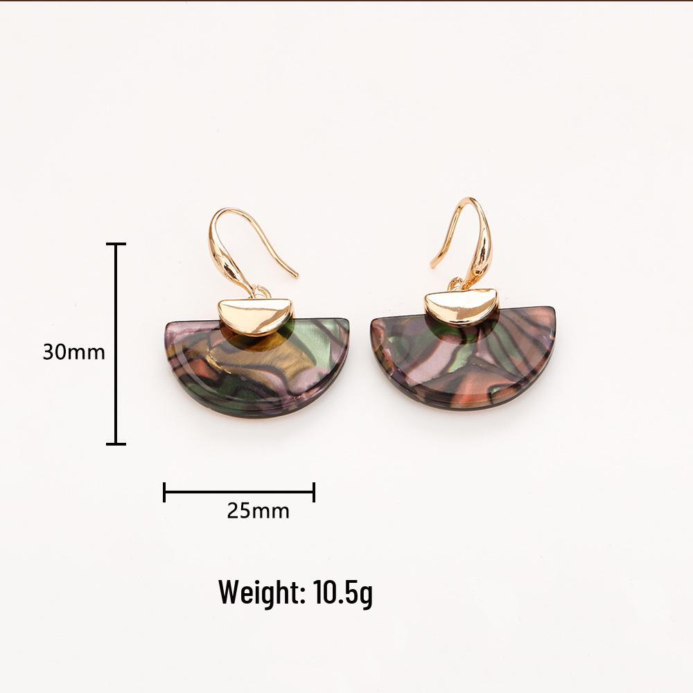 Iridescent Abalone Shell Fan Pendant Necklace with Clavicle Chain and Trendy Niche Earrings