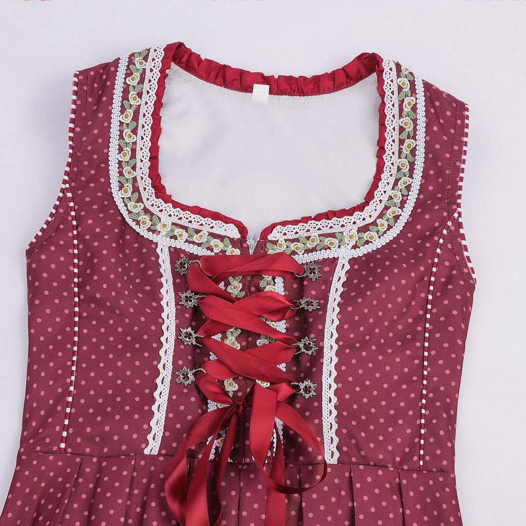 Traditional Bavarian Dirndl Dress for Women Oktoberfest Costume with Lace-Up Bodice and Apron Classic Vintage Style