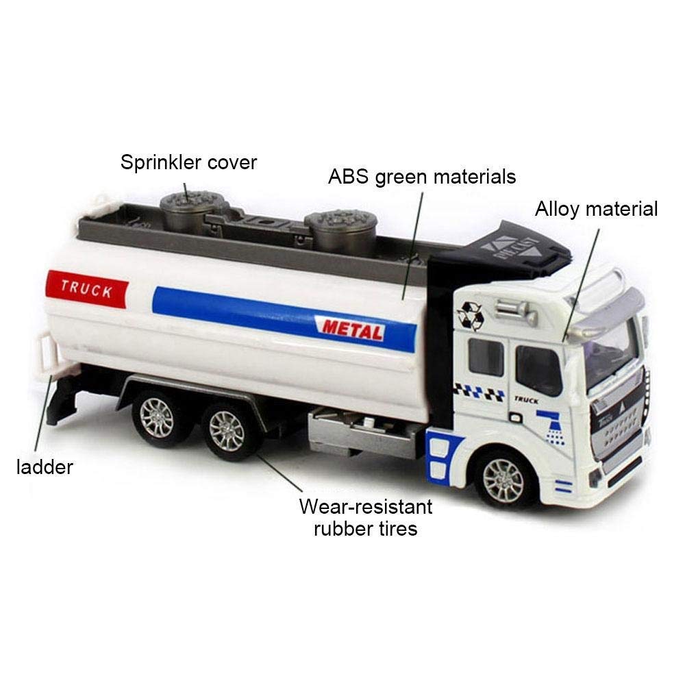 1/48 Scale Water Tanker Truck Vehicle Toy Model, Model Car, High Simulation Pull Back Function for Kids Gift Boys Girls Children