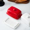 Porta burro in ceramica di forma rettangolare moderna con finiture lisce, vassoio da portata multiuso adatto per frigorifero di cucina