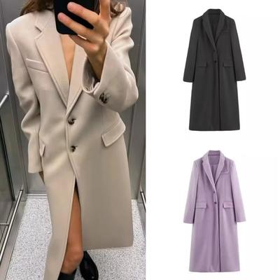 Autumn Winter Women Casual Long Coats Fashion Streetwear Solid Turn Down Collar Single Breasted Elegant Long Jackets
