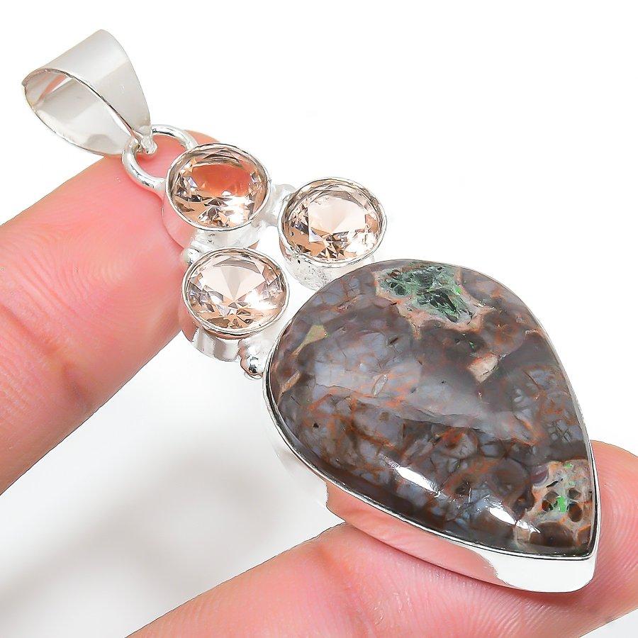 

Ghost Eye Jasper, Morganite Gemstone Ethnic Jewelry Pendant 2.44 SR-6337