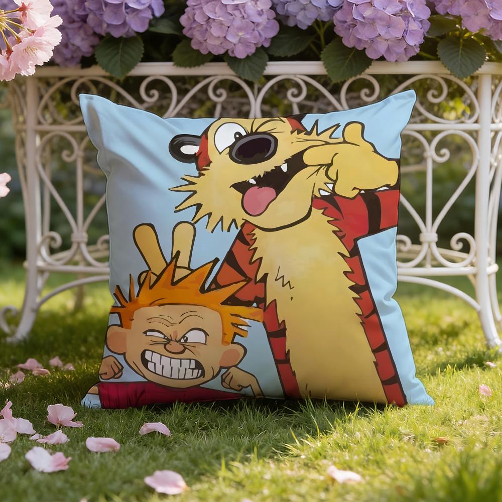 Kreskówka C-Calvin i H-Hobbes Poszewka na Poduszkę Dom i Samochód Dwustronna Poszewka: Dwustronny dla najwyższego komfortu