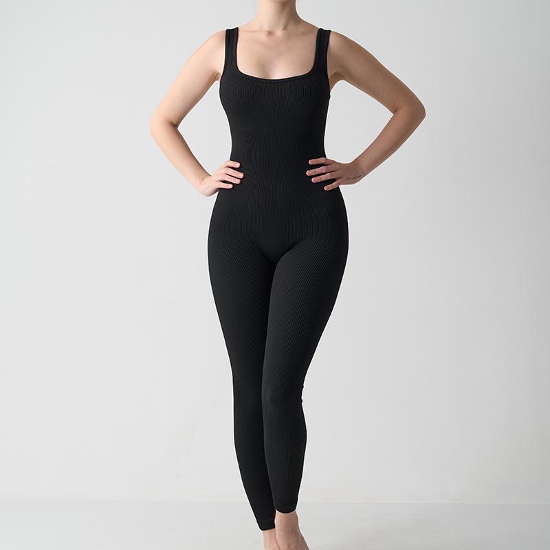

Боди без рукавов с ребристой текстурой, открытой спиной и U-образным вырезом: Дышащий, Утягивающий, Подтягивающий бедра костюм для йоги и пилатеса для женщин L чёрный