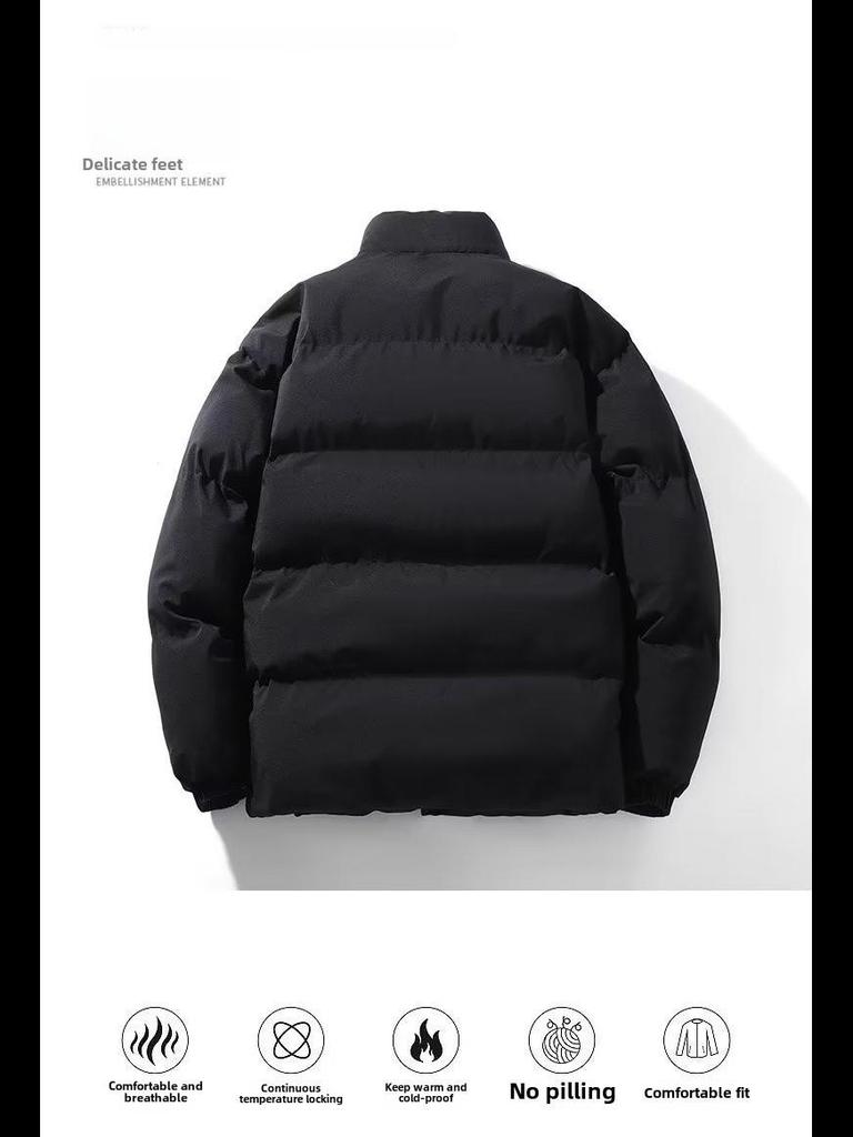 Unisex Stand Collar Thick Cotton Puffer Jacket - Winter Warm