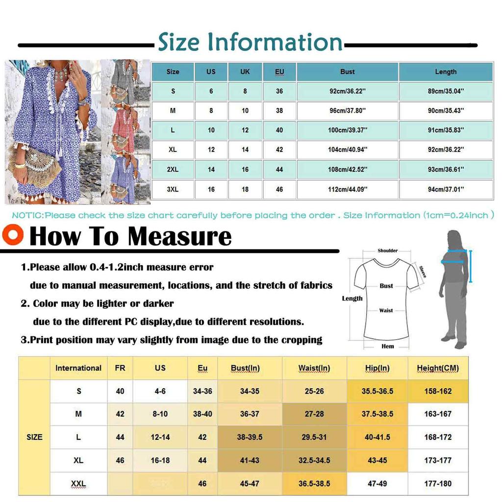 Womens Fashion 3/4 Sleeve Floral Print Dress Tassel Trim V Neck Mini Dress Casual Loose Fit Summer Dress