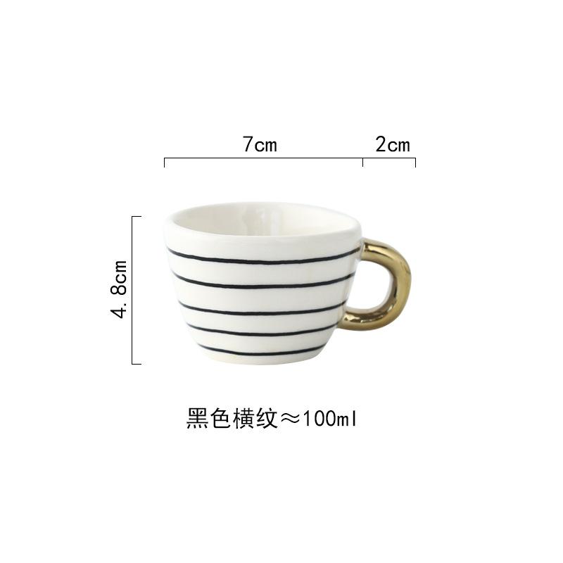 Malý keramický espresso hrnek, americký ručně malovaný geometrický nepravidelný kávový hrnek se zlatou rukojetí, hrnek na mléčný čaj, bytové doplňky