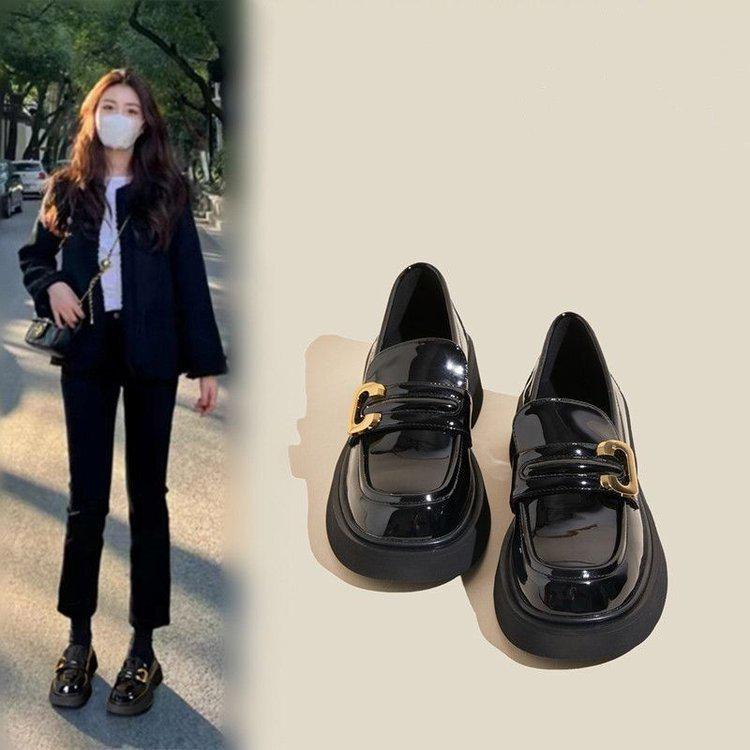 

Women s Retro Oxford Loafers: Black Thick Sole Shoes, British Style for Spring & Autumn 2025 39