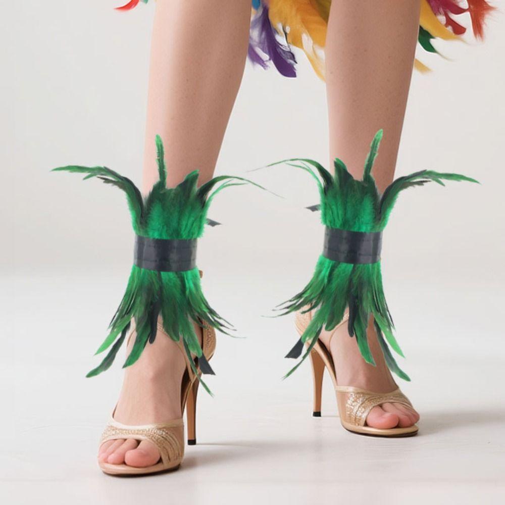 Decorative Elastic Feather Leg Cuffs Fashion Gothic Feather Collar Punk Ankle Wrap Carnival