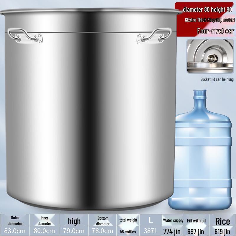 304 Stainless Steel Soup Pot with Lid - Thickened Round Barrel for Commercial Use, Ideal for Rice, Water, Braised Meat, and Porridge.