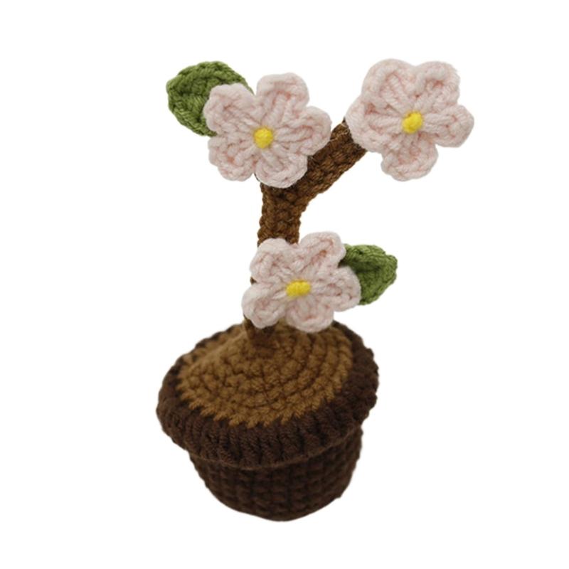 Crochet Heart Shape Flower In Pots Knitted Wool Mini Flower Potted Plant Romantics Ornament for Valentines Day Gift
