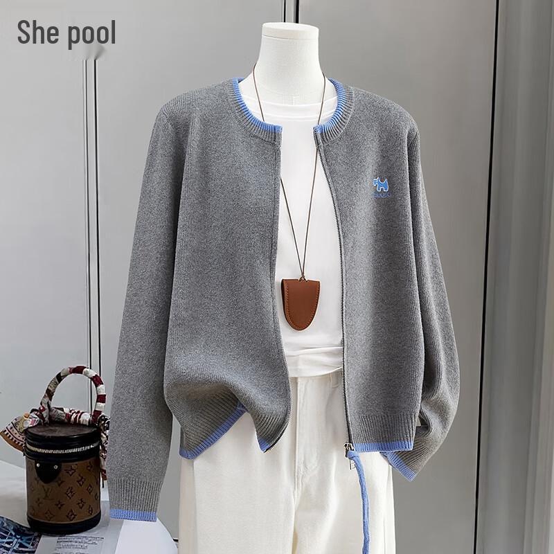 

Women s Double-Zip Embroidered Knit Cardigan One Size