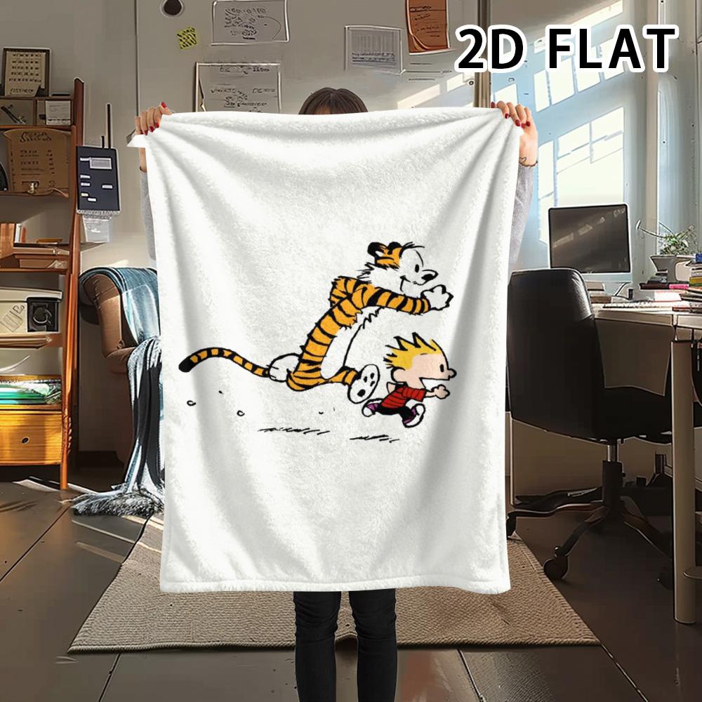 1Pc Calvin and Hobbes Print Flannel Blanket, High quality Comfortable for All Seasons, Home Decor, Warmth and Comfort, Perfect for Christmas Gifts
