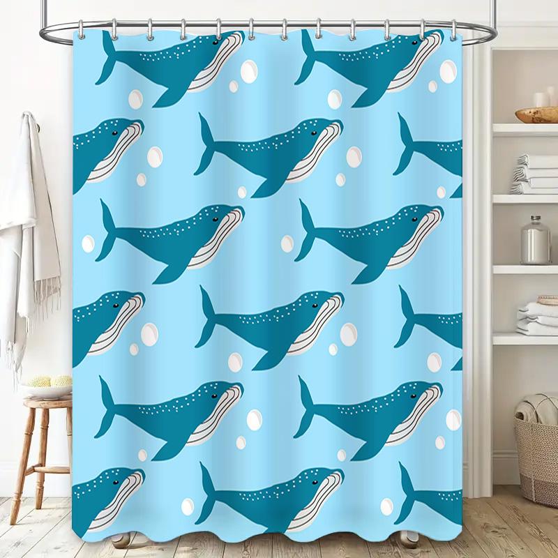 Whale Tail Shower Curtain Blue Underwater Pattern 3D Printed Fabric Waterproof Bath Decoration For Kids Bedroom Decorations In W