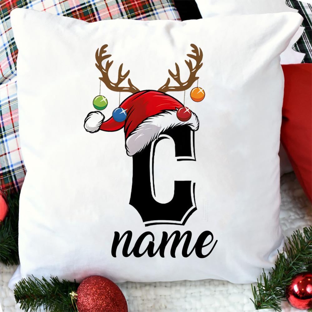 Personalised Christmas Pillow Case Initial with Name Cushion Cover Xmas Party Decor Home Pillowcase Xmas Gift for Family Friends