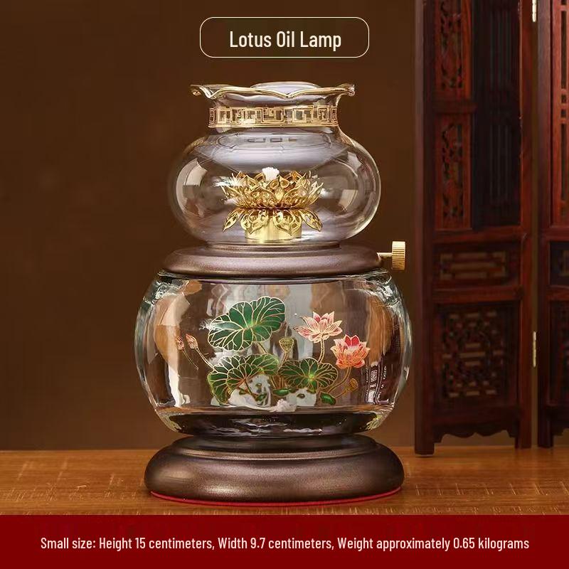 Large Windproof Crystal Oil Lamp Holder for Buddha Offering - Heat-Resistant for Long-Burning Liquid Ghee in Household or Temple.