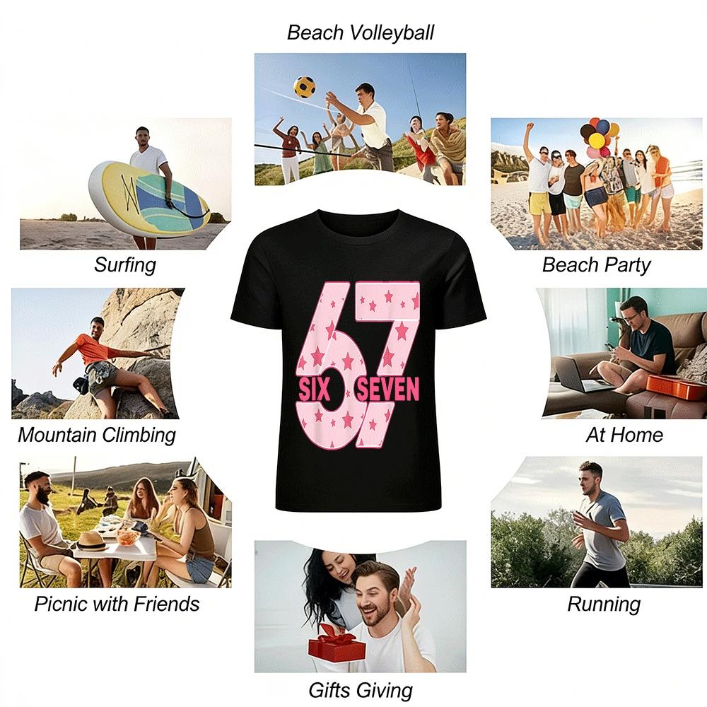 Y2K Style Star Number 57 Print Casual Loose Crew Neck Tee Pure Cotton T-shirt