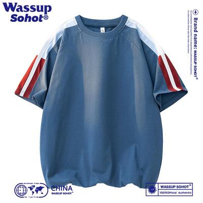 Wassup Sohot Herren Kurzarm-T-Shirt mit Kontrastnähten